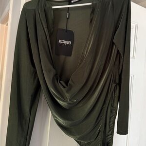 Missguided Dark Green Drape Bodysuit